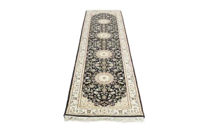 Black Floral 3X10 Indo-Nain Oriental Runner Rug