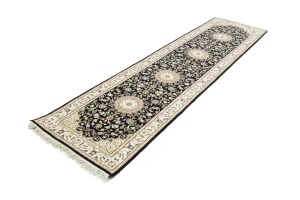 Black Floral 3X10 Indo-Nain Oriental Runner Rug