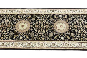 Black Floral 3X10 Indo-Nain Oriental Runner Rug