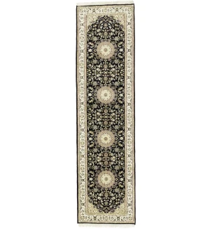 Black Floral 3X12 Indo-Nain Oriental Runner Rug