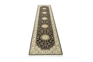 Black Floral 3X12 Indo-Nain Oriental Runner Rug