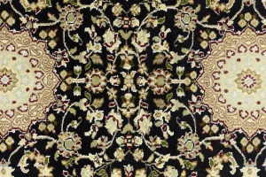 Black Floral 3X12 Indo-Nain Oriental Runner Rug