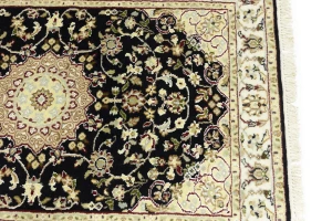 Black Floral 3X12 Indo-Nain Oriental Runner Rug