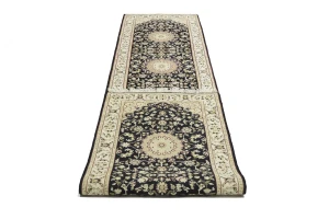 Black Floral 3X12 Indo-Nain Oriental Runner Rug