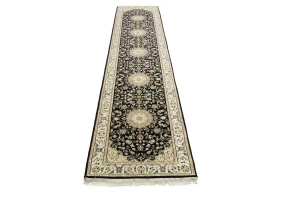 Black Floral 3X12 Indo-Nain Oriental Runner Rug