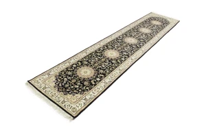 Black Floral 3X12 Indo-Nain Oriental Runner Rug