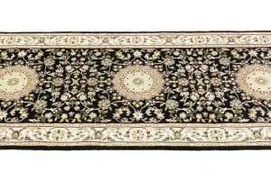 Black Floral 3X12 Indo-Nain Oriental Runner Rug