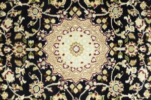 Black Floral 3X12 Indo-Nain Oriental Runner Rug