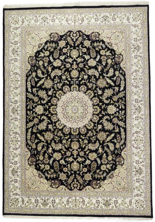 Black Floral 10X14 Indo-Nain Oriental Rug