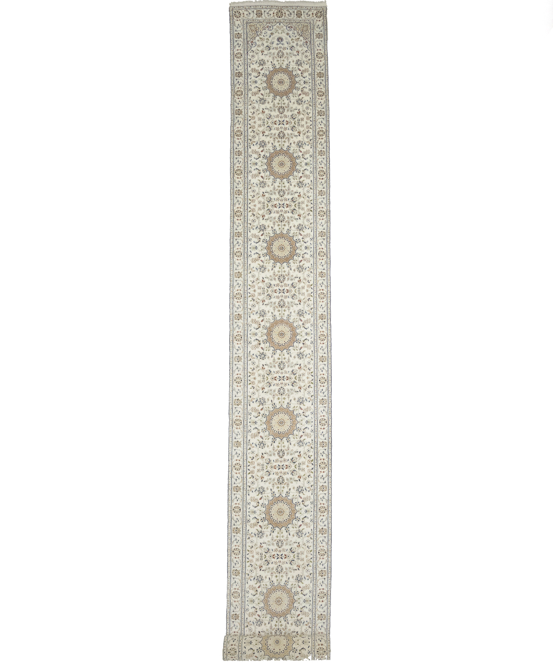 Cream Floral 3X23 Indo-Nain Oriental Runner Rug