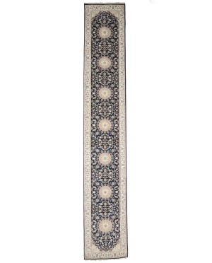 Dark Navy Floral 3X16 Indo-Nain Oriental Runner Rug
