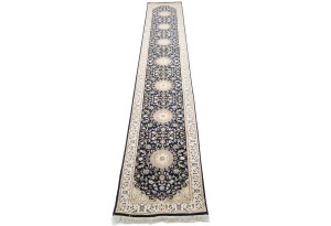 Dark Navy Floral 3X16 Indo-Nain Oriental Runner Rug