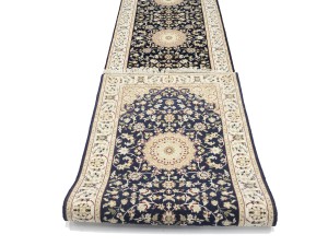 Dark Navy Floral 3X16 Indo-Nain Oriental Runner Rug