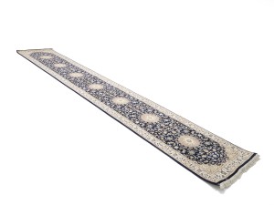 Dark Navy Floral 3X16 Indo-Nain Oriental Runner Rug