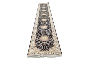 Dark Navy Floral 3X16 Indo-Nain Oriental Runner Rug