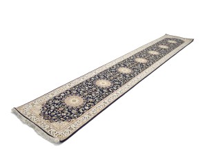 Dark Navy Floral 3X16 Indo-Nain Oriental Runner Rug