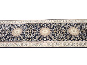 Dark Navy Floral 3X16 Indo-Nain Oriental Runner Rug