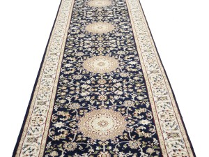 Dark Navy Floral 3X16 Indo-Nain Oriental Runner Rug