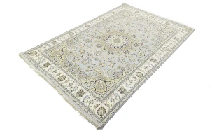 Light Blue-gray Floral 7X10 Indo-Nain Oriental Rug