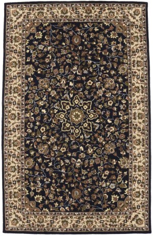 Dark Navy Floral 5X8 Hand-Tufted Modern Rug