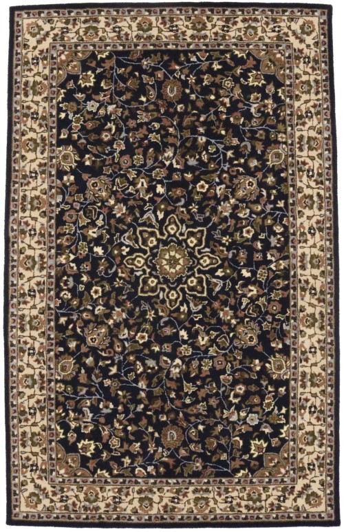 Dark Navy Floral 5X8 Hand-Tufted Modern Rug