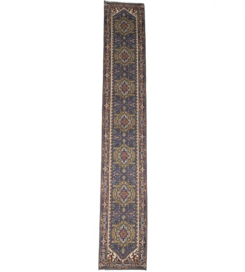 Blue Floral 3X16 Heriz Serapi Oriental Runner Rug