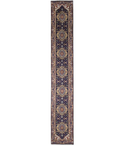 Purple-navy Floral 3X16 Heriz Serapi Oriental Runner Rug