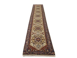 Cream Floral 3X16 Heriz Serapi Oriental Runner Rug