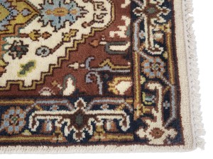 Cream Floral 2'6X15'5 Heriz Serapi Oriental Runner Rug