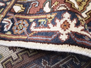 Cream Floral 2'6X15'5 Heriz Serapi Oriental Runner Rug