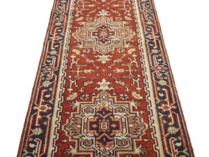 Red Floral 2'6X16'8 Heriz Serapi Oriental Runner Rug