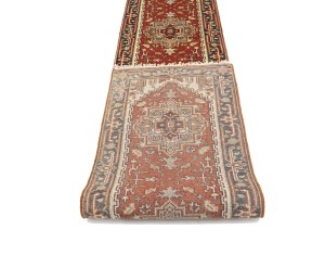 Red Floral 2'6X16'8 Heriz Serapi Oriental Runner Rug