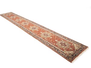 Red Floral 2'6X16'8 Heriz Serapi Oriental Runner Rug