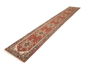 Red Floral 2'6X16'8 Heriz Serapi Oriental Runner Rug