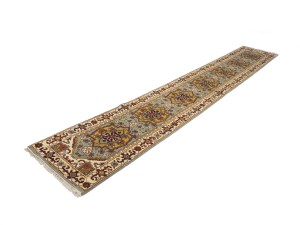Light Gray Floral 3X16 Heriz Serapi Oriental Runner Rug