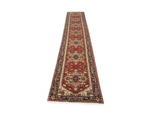 Red Floral 2'5X16 Heriz Serapi Oriental Runner Rug