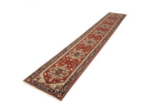 Red Floral 2'5X16 Heriz Serapi Oriental Runner Rug