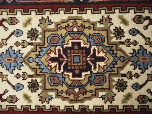 Cream Floral 3X19 Heriz Serapi Oriental Runner Rug