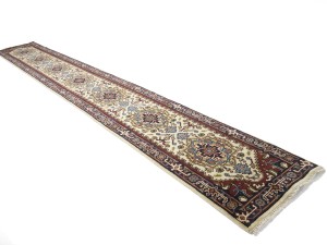 Cream Floral 3X19 Heriz Serapi Oriental Runner Rug