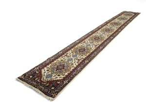 Cream Floral 3X19 Heriz Serapi Oriental Runner Rug