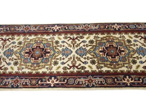 Cream Floral 3X19 Heriz Serapi Oriental Runner Rug