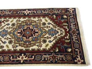 Cream Floral 3X19 Heriz Serapi Oriental Runner Rug