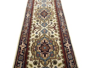 Cream Floral 3X19 Heriz Serapi Oriental Runner Rug