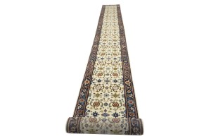 Cream Floral 2'6X23'4 Chobi Oriental Runner Rug