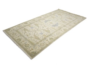 Cream Floral 9X18 Oushak Oriental Rug