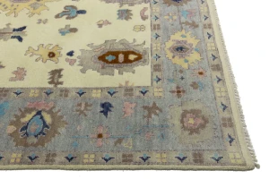 Cream Floral Colorfast 9X12 Oushak Chobi Oriental Rug