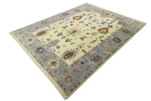 Cream Floral Colorfast 9X12 Oushak Chobi Oriental Rug