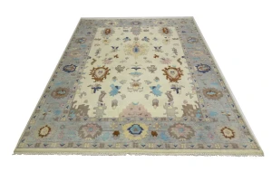 Cream Floral Colorfast 9X12 Oushak Chobi Oriental Rug