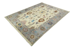 Cream Floral Colorfast 9X12 Oushak Chobi Oriental Rug