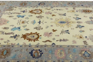Cream Floral Colorfast 9X12 Oushak Chobi Oriental Rug